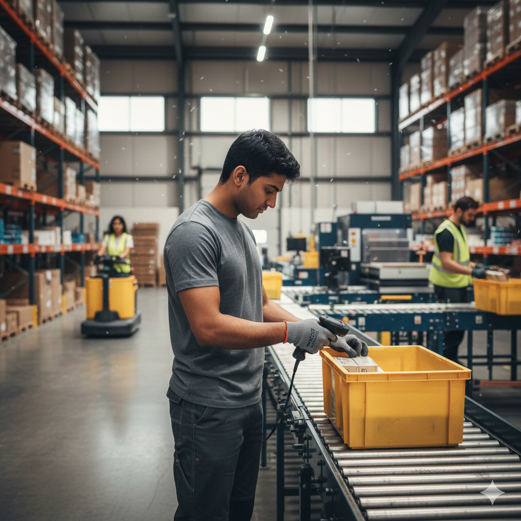 Young adult working in a fulfillment center