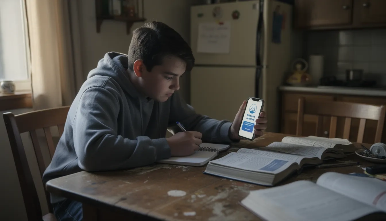 Student using smartphone as only internet device for schoolwork
