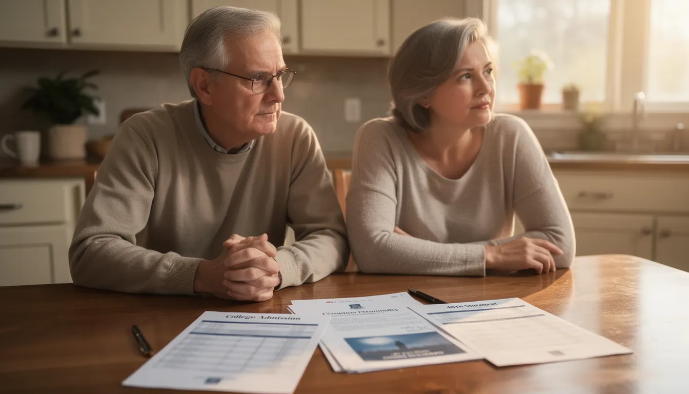 Couple reviewing retirement and college financial documents