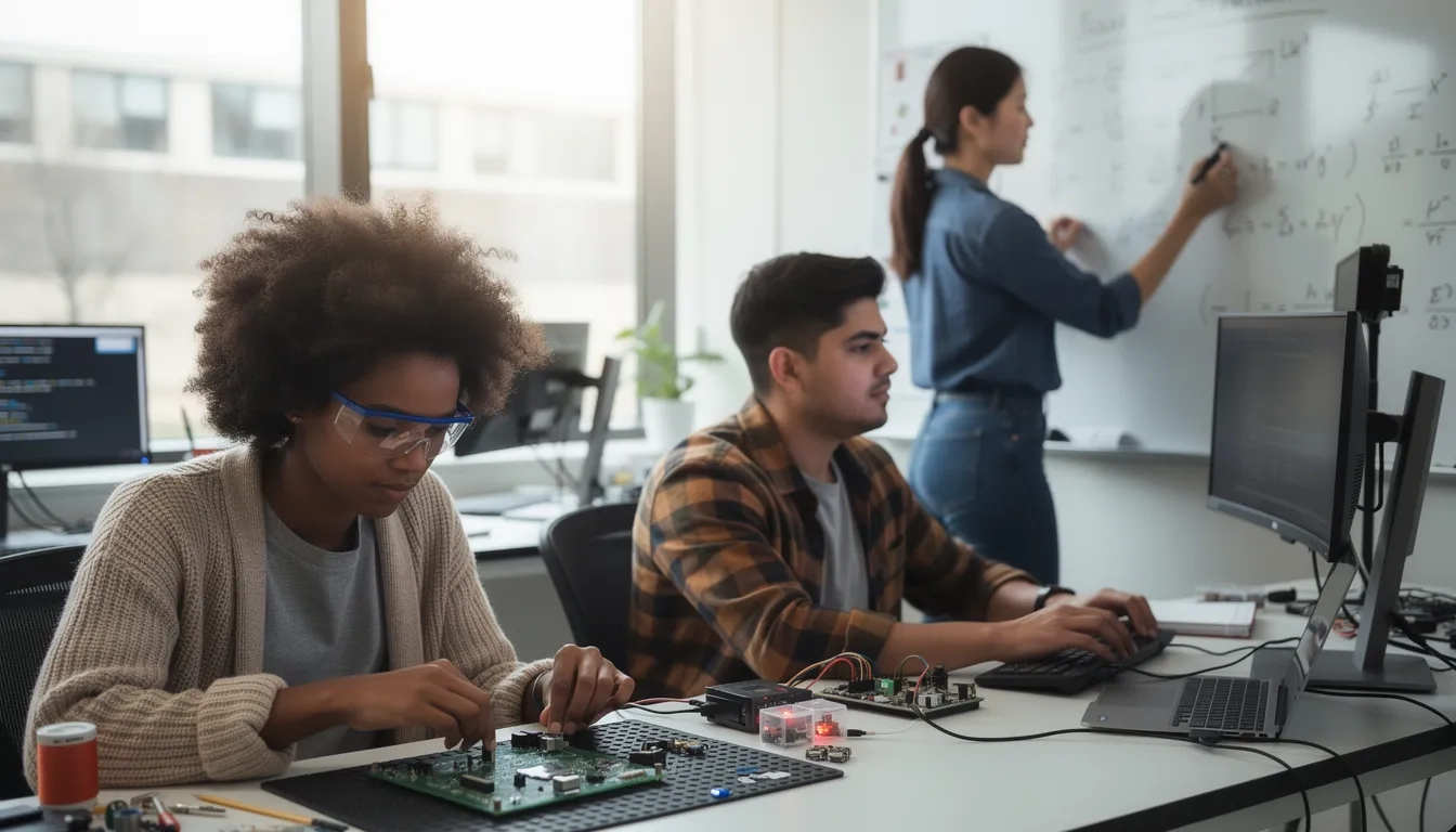 Diverse STEM students working in a university laboratory