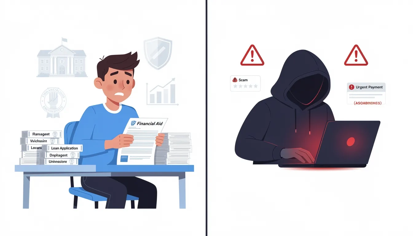 Two types of financial aid fraud illustrated side by side