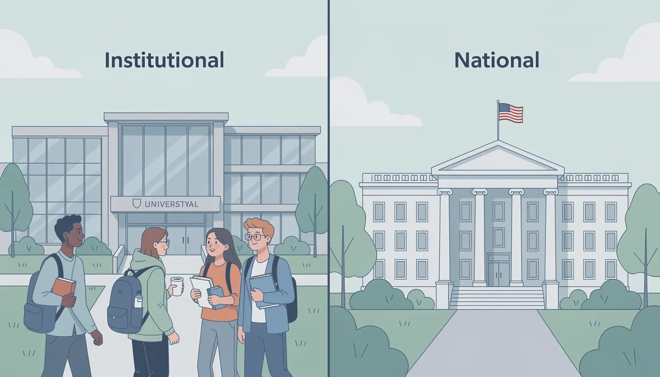 Diagram illustrating the two-tier system of undergraduate research funding: institutional grants versus national programs