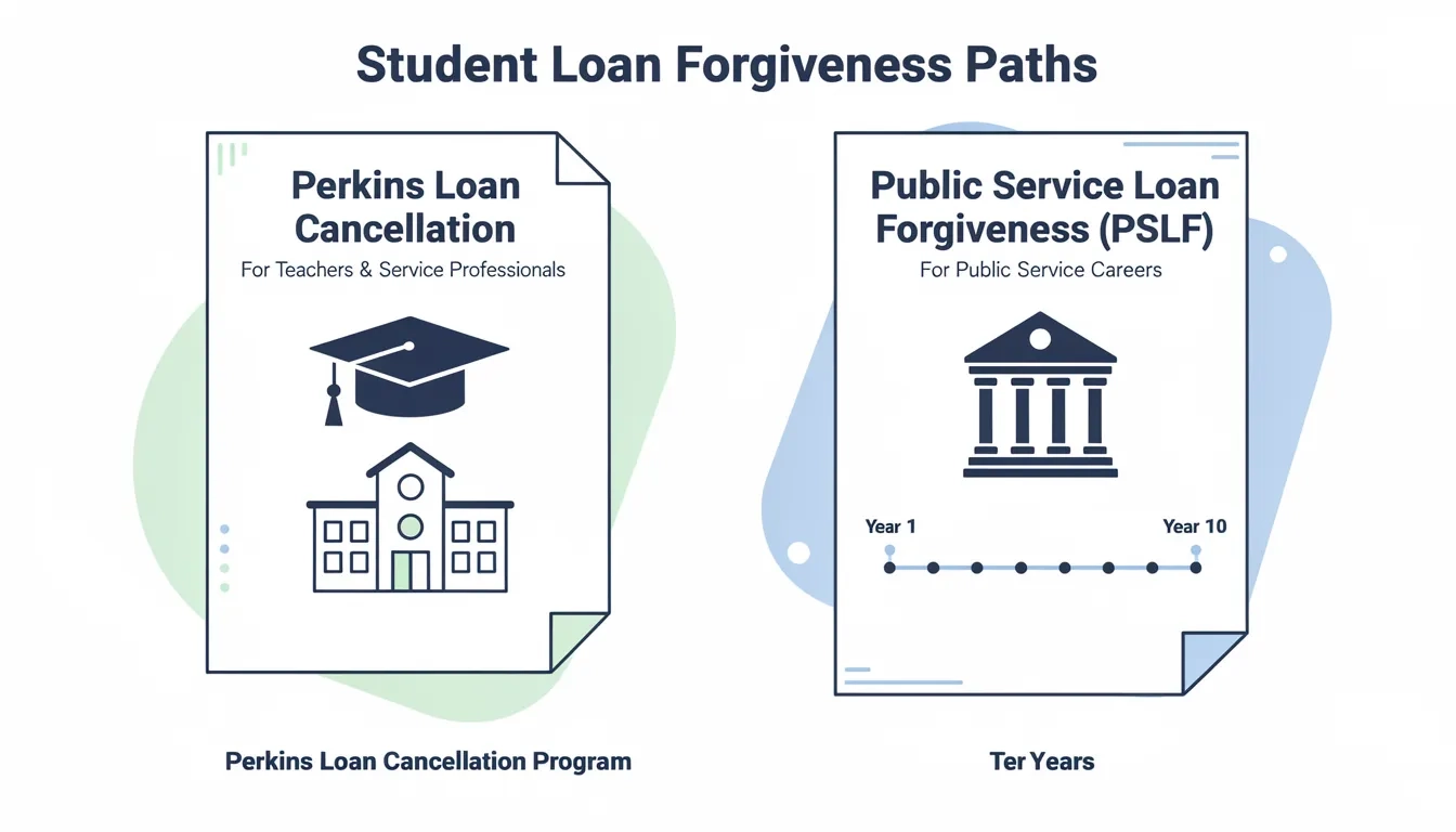 Side-by-side comparison of Perkins Loan Cancellation and Public Service Loan Forgiveness programs