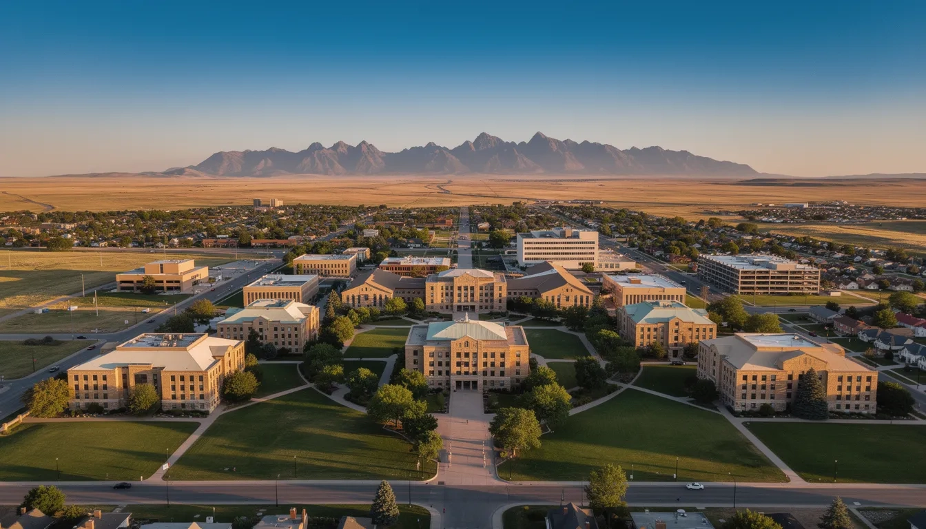 University of Wyoming campus with Rocky Mountains in the background