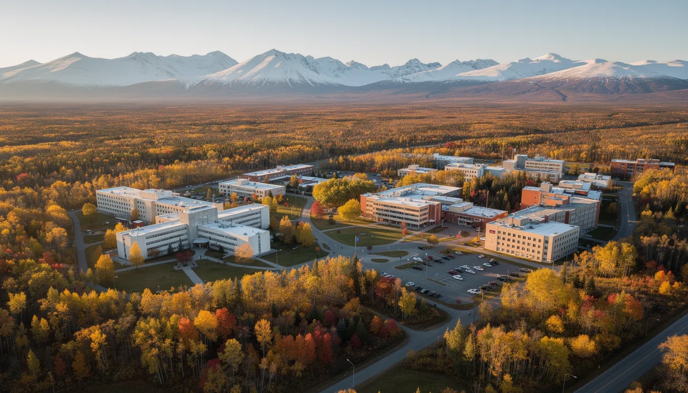 University of Alaska Fairbanks campus with mountains in the background