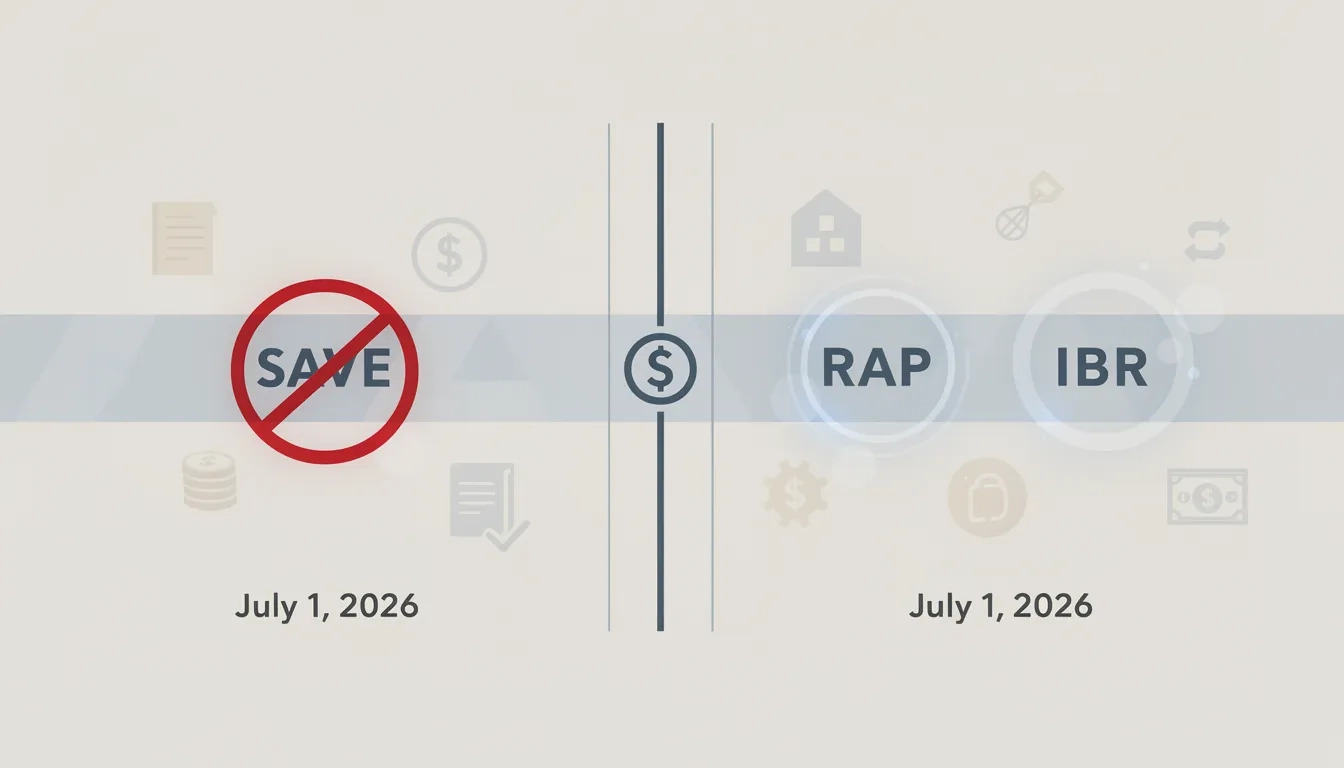 Split timeline graphic showing old vs new student loan repayment landscape in 2026
