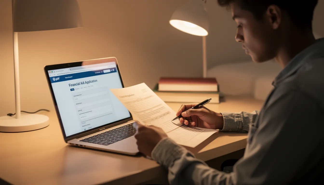 College student reviewing federal financial aid documents