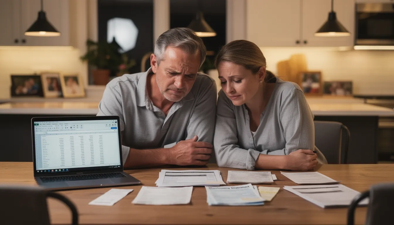 Parents reviewing financial aid documents at home