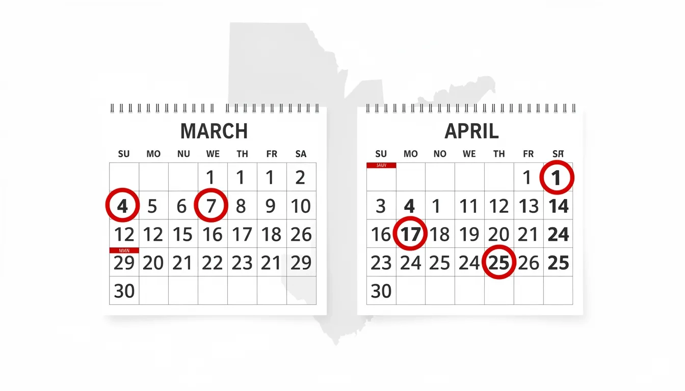 Calendar highlighting West Virginia FAFSA deadlines of March 1 and April 15