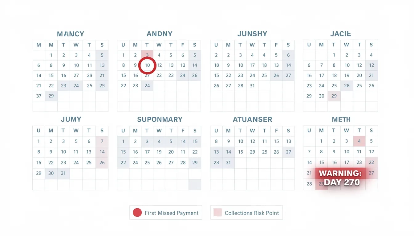Calendar showing the 270-day federal student loan default timeline