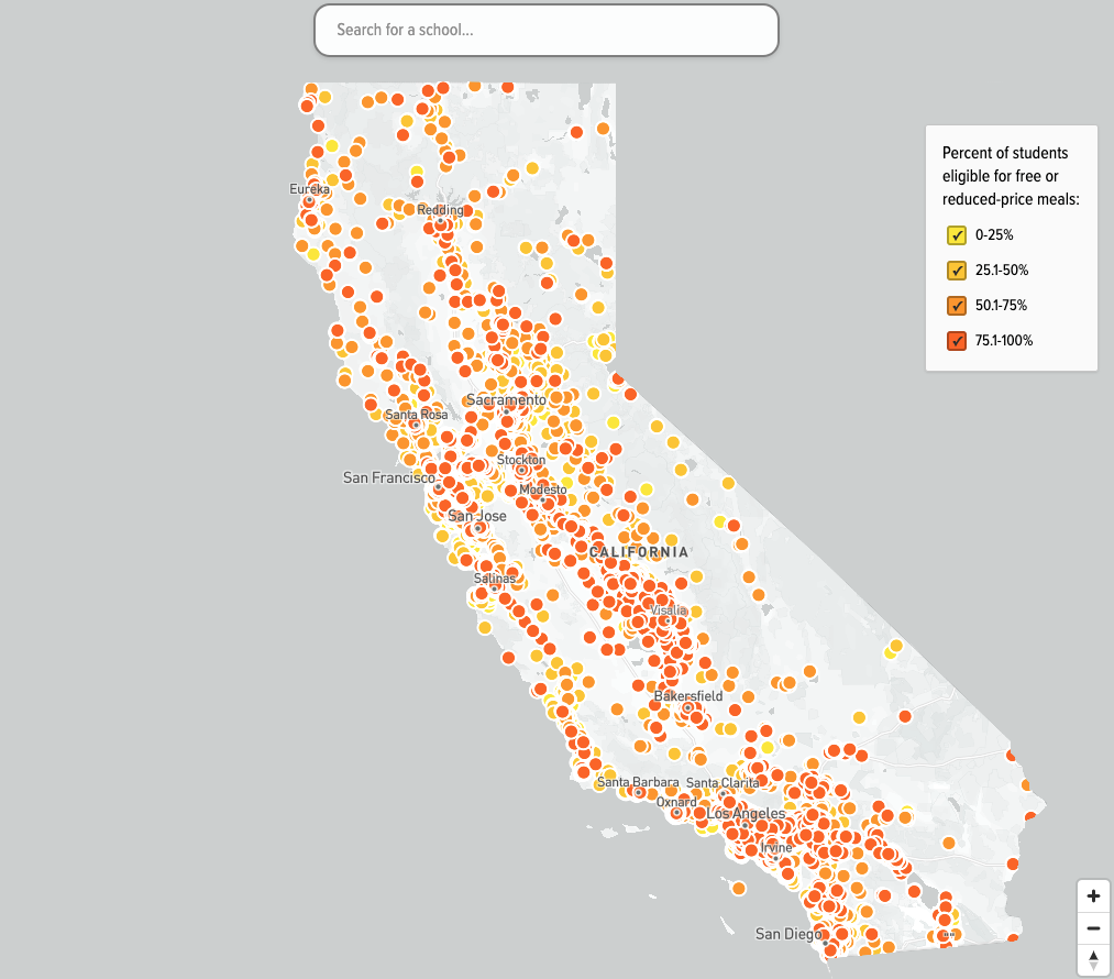 A look at student poverty through free or reduced-price meal eligibility in California schools