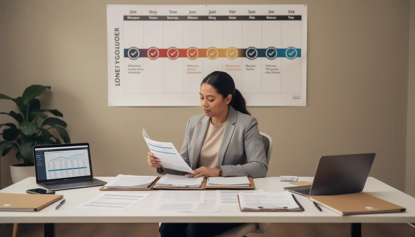 Nonprofit employee reviewing student loan forgiveness documents at a desk