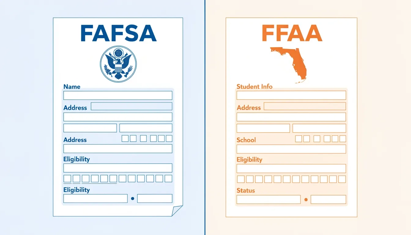 Two separate financial aid application forms representing FAFSA and Florida's FFAA system