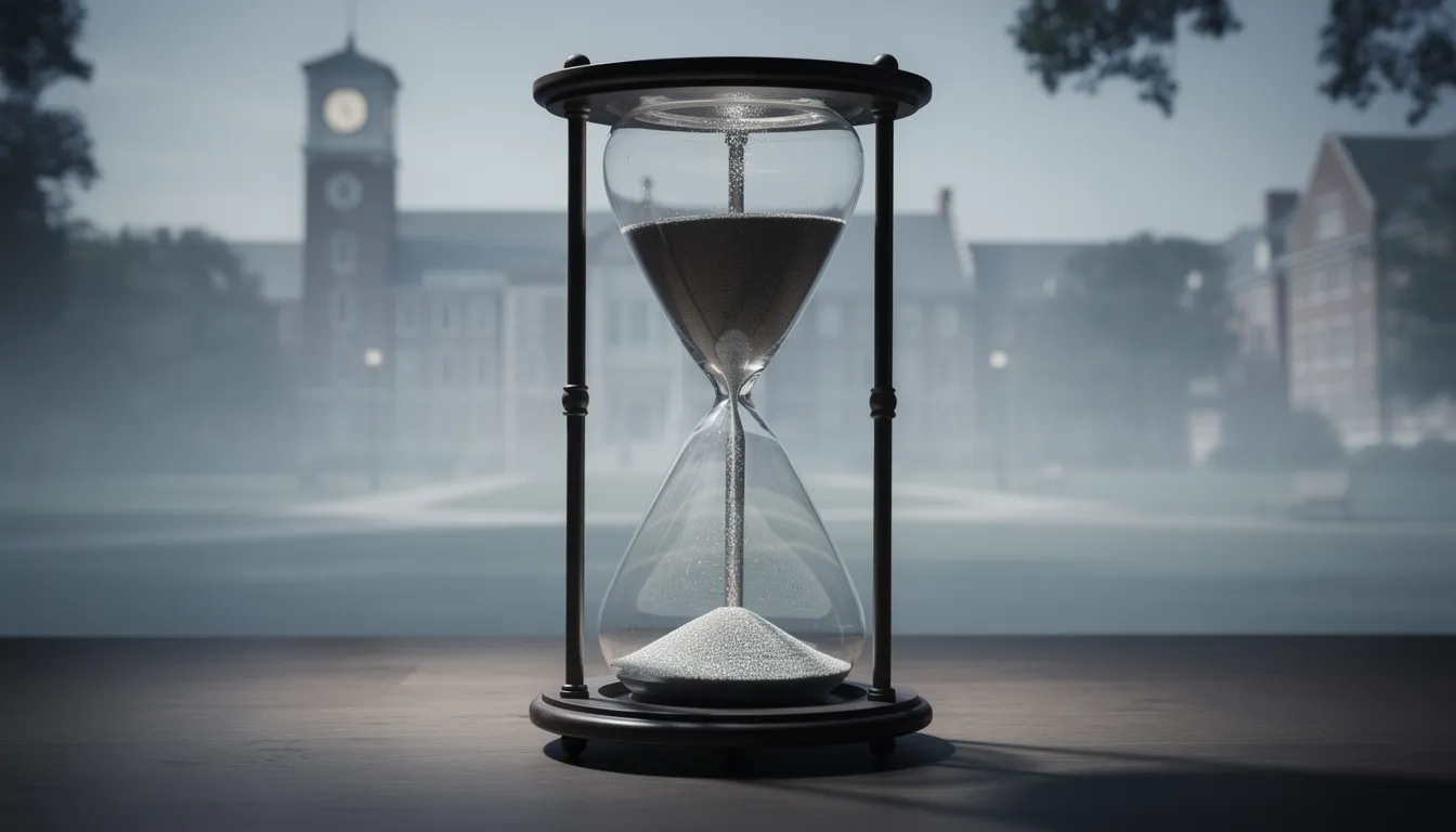 Hourglass representing the grace period countdown after leaving college