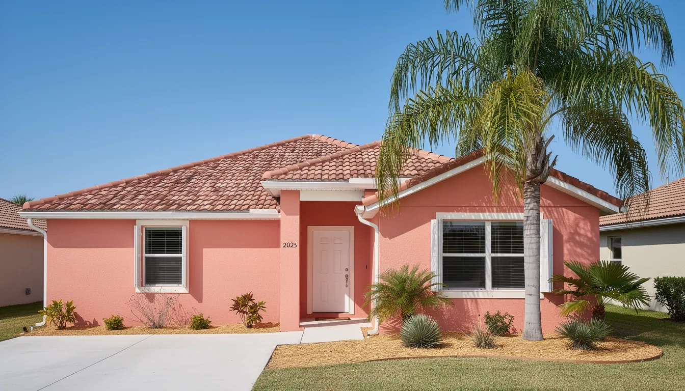 Florida stucco home with palm trees representing property tax relief programs