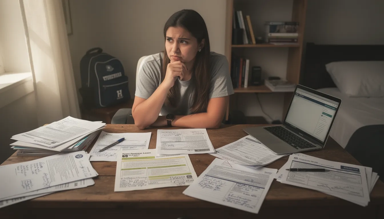 College student reviewing financial aid paperwork