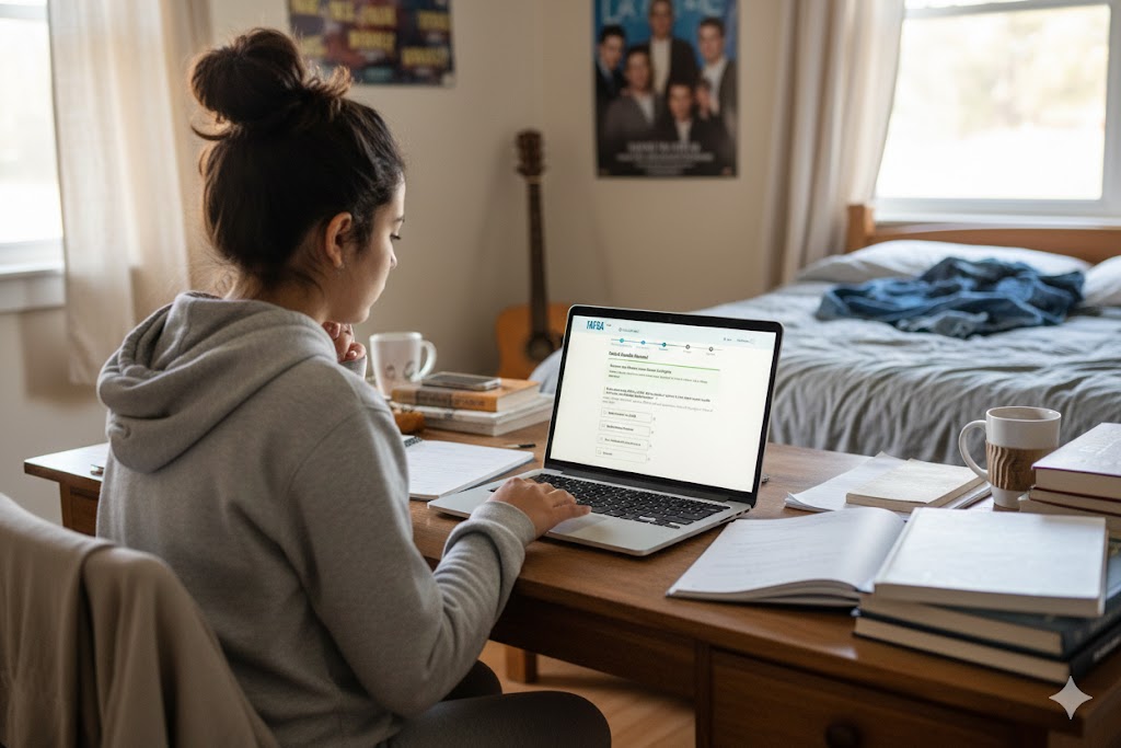 student working on laptop completing the FAFSA