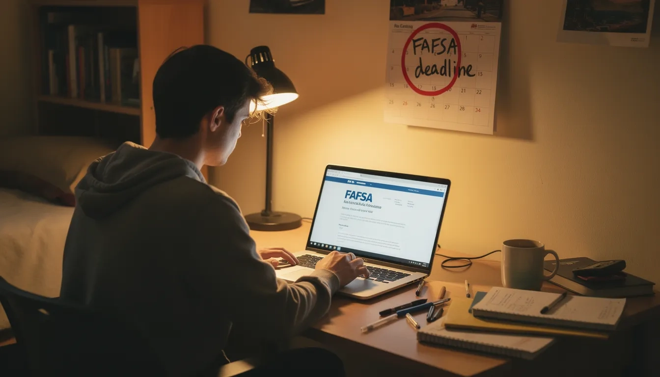 Student completing FAFSA application before deadline