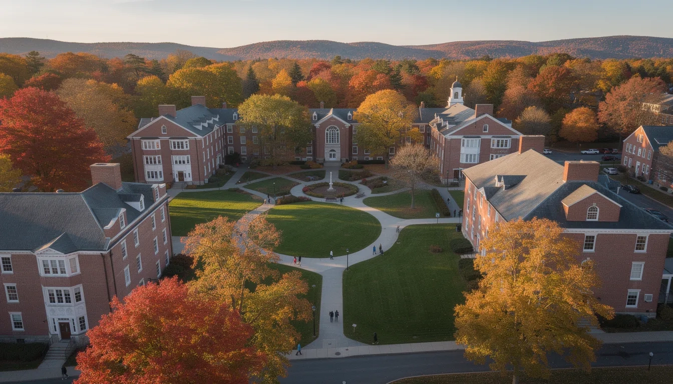 Maine college campus in fall foliage