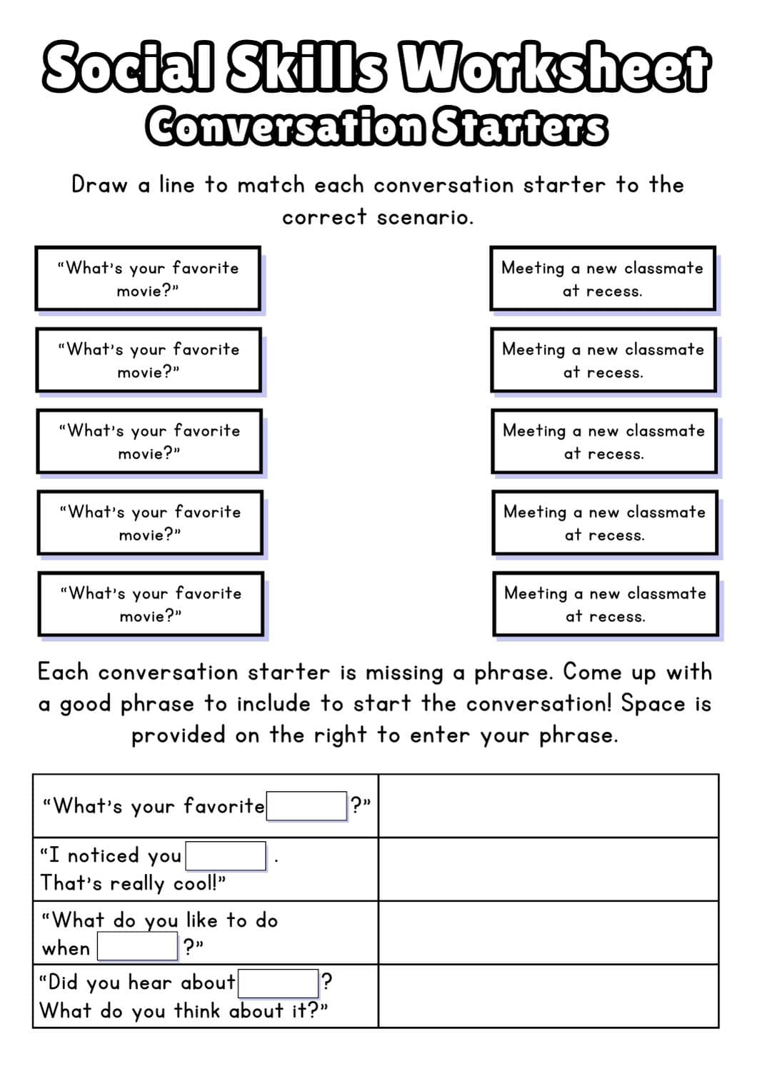 Free Social Skills Worksheets