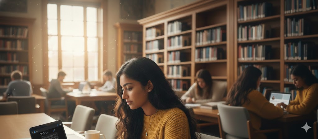 student working on her linkedin profile